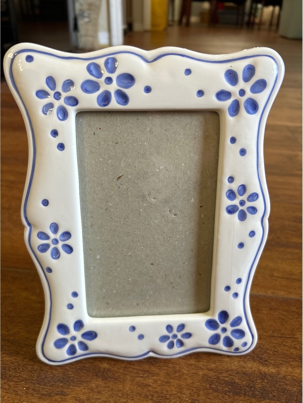 Ceramic Blue and White Floral Photo Frame with Stand